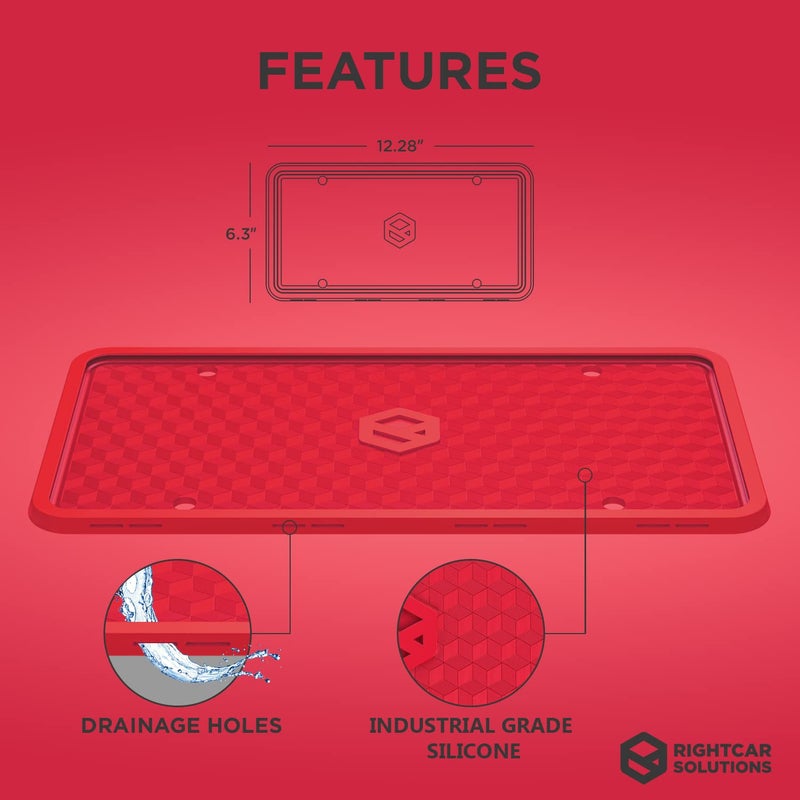 Rightcar Solutions Silicone License Plate Frames | The Original Premium Grade Silicone Car Plate Frame | Rust Proof, Rattle Proof, Weather Proof License Plate Holder (Red) - Image 3
